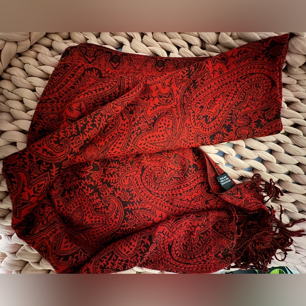 Urban Outfitters Red and Black Patterned Scarf